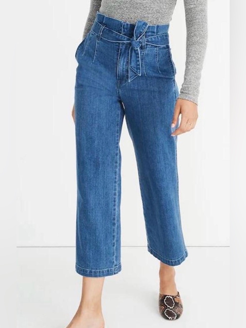 Madewell Paperbag Waist Cropped Wide-Leg Jeans in Blue Denim